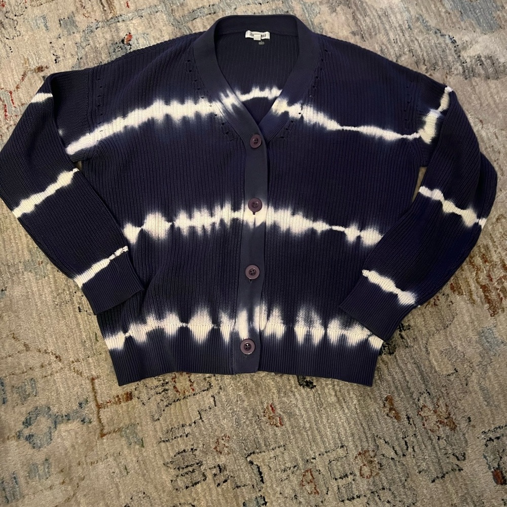 Johnny Was Indigo and White Tie-Dye Cardigan Women L